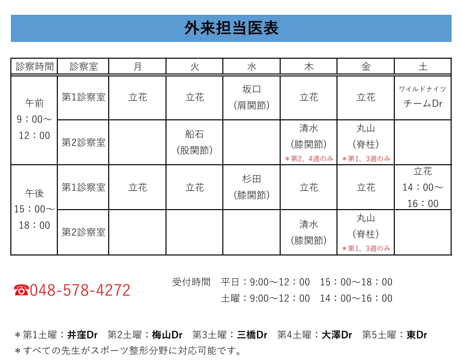 外来担当医表